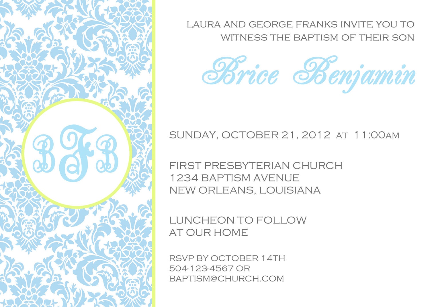Monogram - Baptism Invitation - Printed Invitation Set