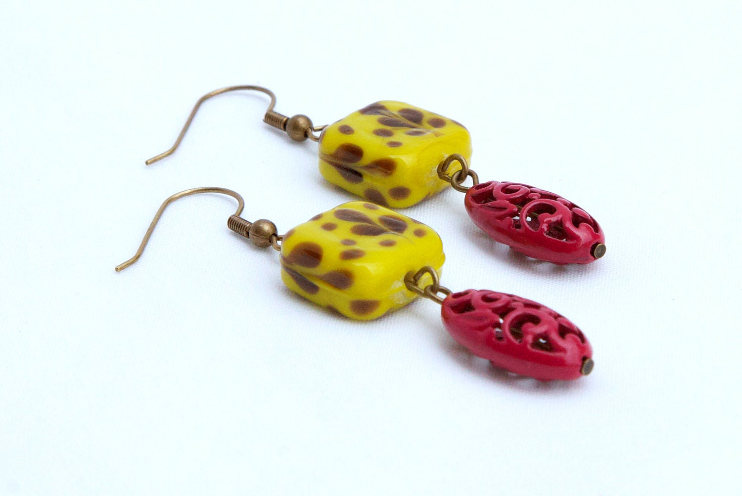 Yellow and Pink Flower Filagree Earrings