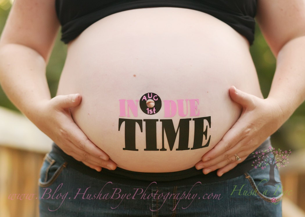 Fun and Unique "In due TIME" Baby Bump Pregnancy Sticker