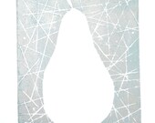 SALE Modern Abstract Pear Fruit Kitchen Poster Art Block Print 4 x 6 Home Decor / Silver, Light Blue / Hand Pulled Linocut