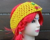 Bohemian Crochet Headband, Hand Crocheted, Colorful Button Detail