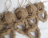Burlap Hearts and Rag Balls with Free storage box, Set of 10