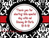 Custom Gift Tags Square Damask Personalized Tags for Party Favors Presents Business Cards Mommy Cards Black White Red