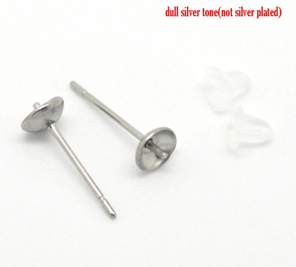 WHOLESALE Stainless Steel Earring Posts with Stoppers 14x5mm 50 Pairs - Ships Immediately from California - EF30