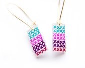 Shrink Plastic Cross Stitch Rectangle Earring Hooks (Blue/Pink/Purple/Maroon)