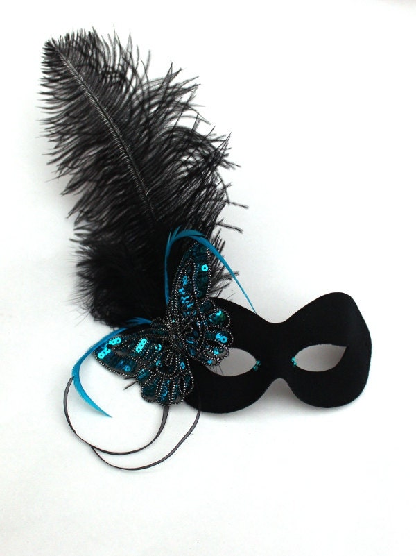 Masquerade Feather Eye Mask with Sequin Butterfly in various colours