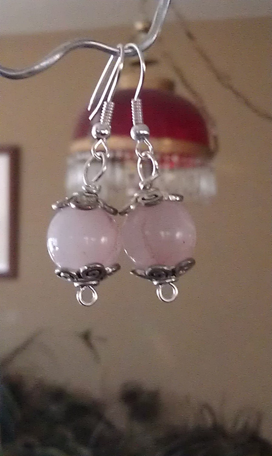 Earrings,12mm Rose Quartz Spheres, Tibet Silver Bead caps, Silver Wire Wrap and Ear Wires