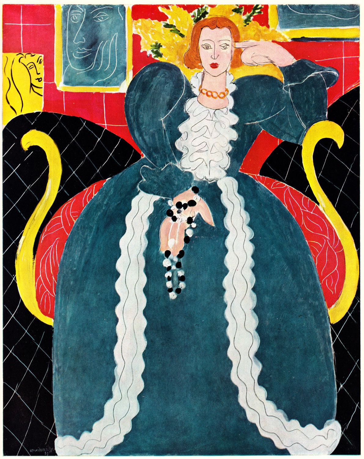 1958 vintage art print Lady in Blue by Matisse - frame it or use for another project