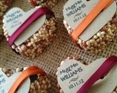 48 petite bird seed hearts with personalized tag, birdseed wedding favor, love birds