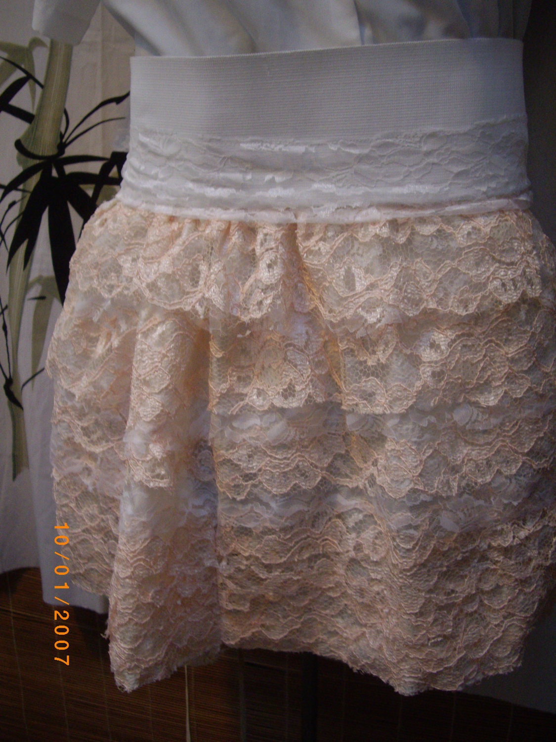 TMD: PEACH / cream multi tiered mini skirt romantic club dance custom order