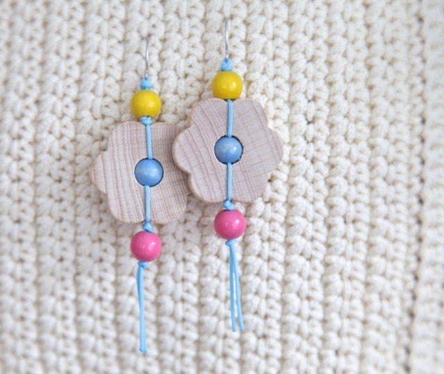 Floral wooden earrings.