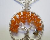 Fiery Orange Carnelian Tree of Life with a Copper Swarovski Butterfly