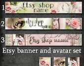 shop banner avatar set-vintage,girl,flowers,sewing,clock