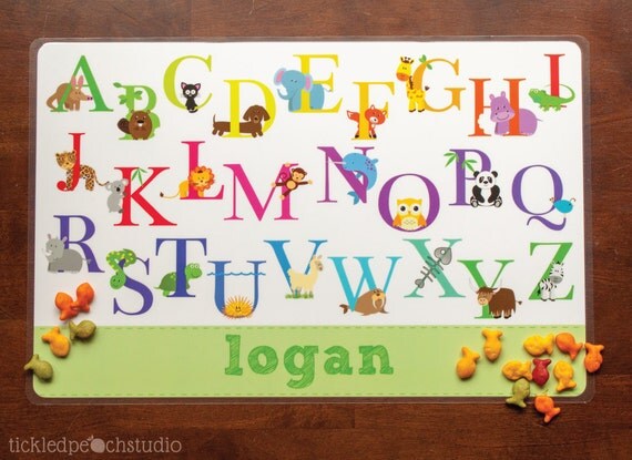Animal Alphabet Personalized Placemat for Boy - laminated, double-sided - Custom Kids / Childrens Placemat Il_570xn
