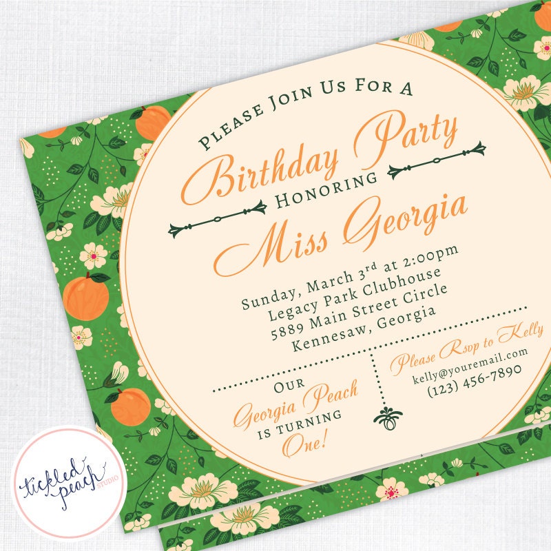 Georgia Peach Birthday Party Invitation - Custom Kids / Childrens Birthday Invite - First Birthday Invite Il_570xn