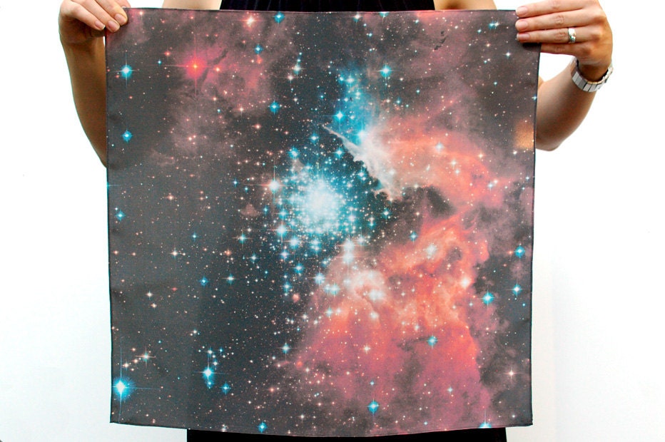 Galaxy Print Nebula Star Silk Scarf Square Women Gift Orange Constellation