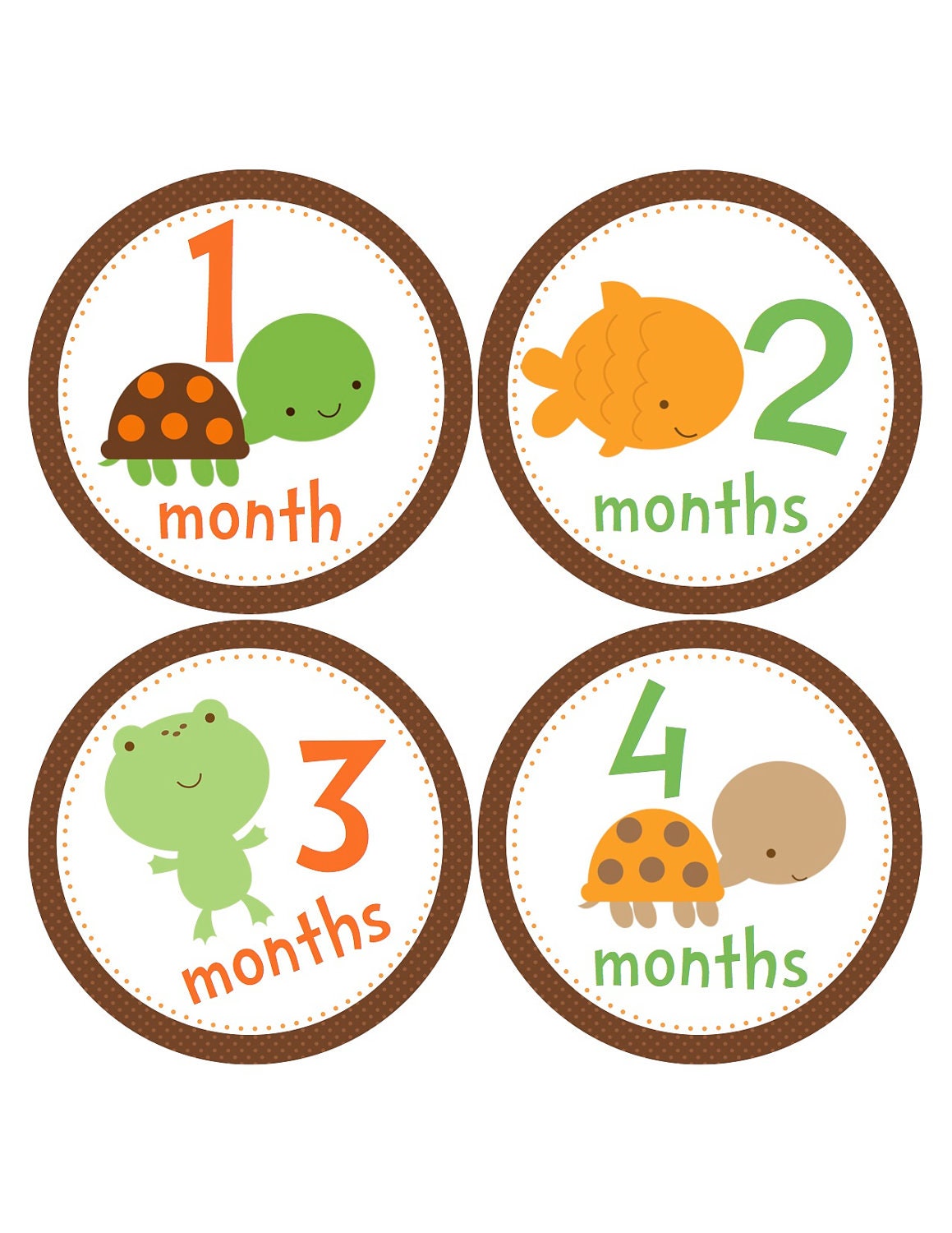 Monthly Onesie Stickers for Baby Boy or Baby Girl...Turtles and Frogs...Favorite Baby Shower Gift...Photo Prop