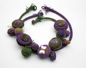 Handmade crochet necklaces (2 in 1), green purple, OOAK