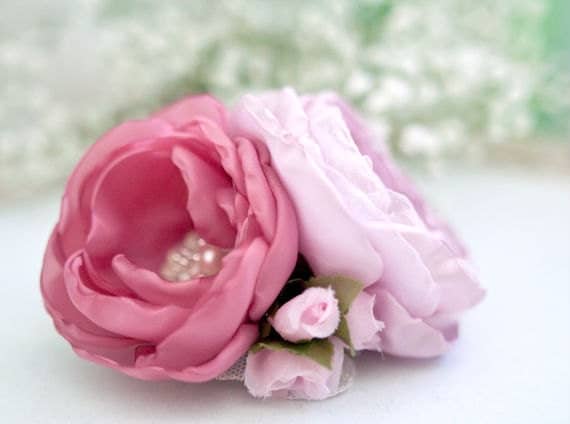 Pink Flowers Hair Clip Rose Wedding Flower Headpiece Bridal Hair Clip Bridesmaids Hair Flower Accessory