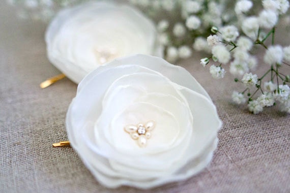 Wedding Hair Accessories Ivory Hair Flowers (2 pcs) Bridal Hair Pins Pearls Bridesmaids Wedding Hair Flowers
