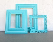 Ornate Turquoise Aqua Frames- Upcycled Painted OPEN frames Aqua Nursery Turquoise Coral Peach Home Decor Beach Cottage Coastal