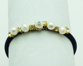 Bridal hair accessories, This Pearl ponytail holder elastic band in Fresh Water Pearls and Rhinestones is sooo pretty