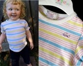 Vintage 80s girls Pink Stripe Izod Lacoste Puff sleeve T Shirt 2T