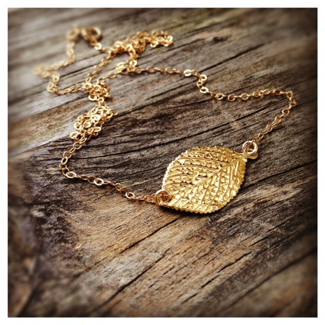 Vermeil Sideways  Leaf  Necklace -  Beautiful and Simple, Everyday Jewelry