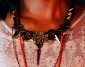 Shadowbraid, Bib Necklace, gold stud, rope, spike, crystal triangle, draping chains, OOAK knotted statement necklace