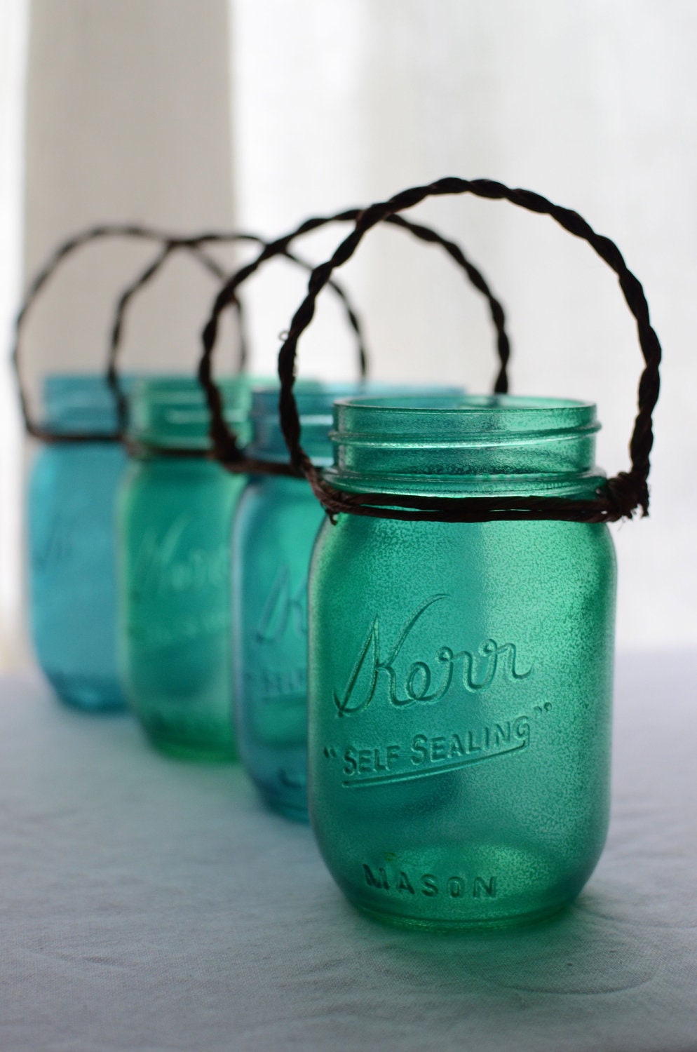Rustic Mason Jar Lanterns With Wire Vine - Your choice of colors