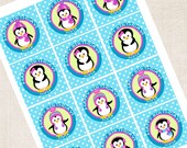 Penguin Birthday Party Cupcake Toppers/Tags, igloo, snow, party printables (Digital File)