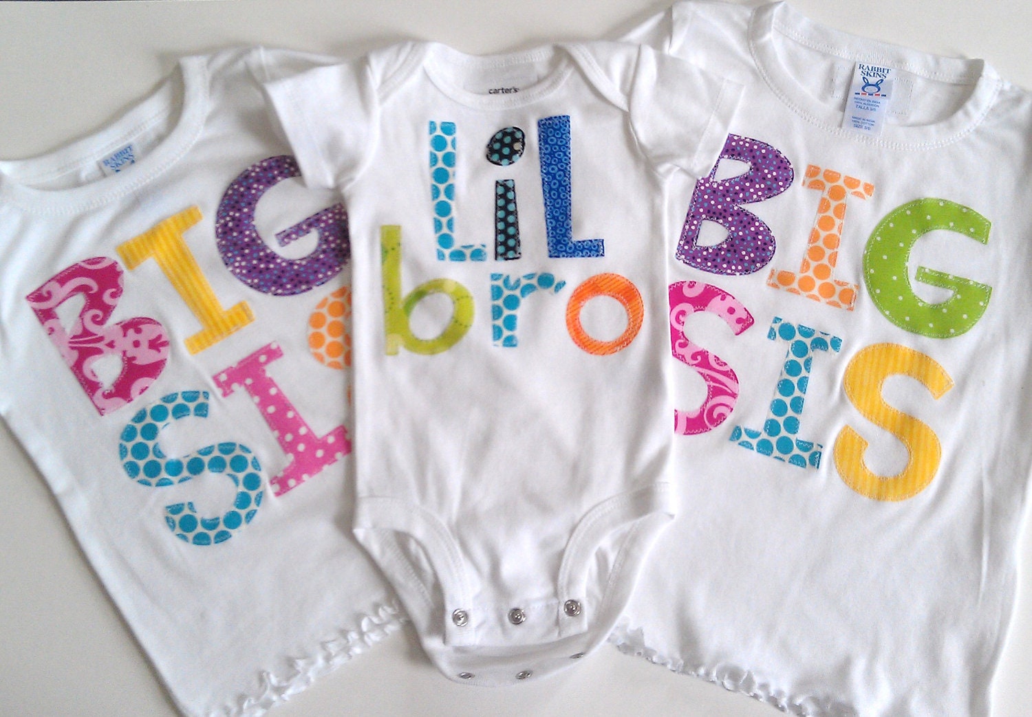 3 shirts- Big Sister Little Brother Little Sister Big Brother sibling shirts onesies set gift baby shower photo prop Patches and Puppies