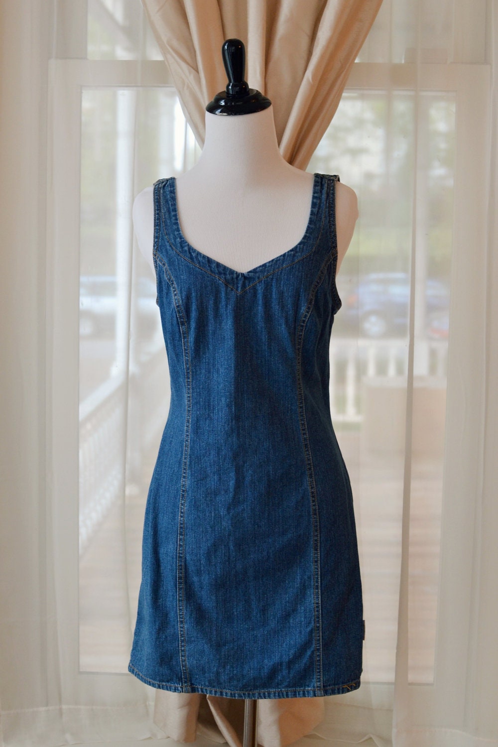 Vintage Blue Jean Bongo Mini Dress / Size 9 / 1990s Dress