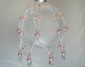 Christmas Ornament / Beaded Ornament Cover / Christmas Tree Ornament  / Pink Crystal White Seed Bead Ornament