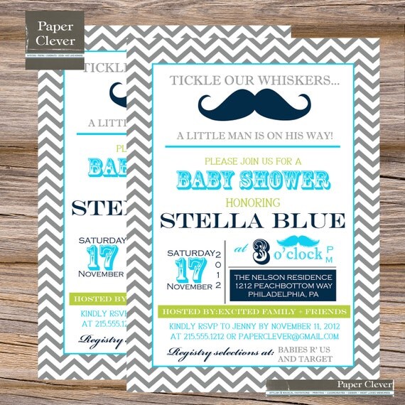 Boys Baby Shower invitation Vintage Mustache typography - digital, printable Il_570xn