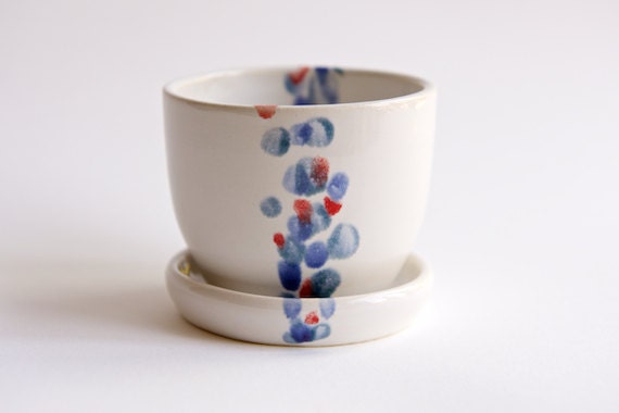 Ceramic Planter with Saucer in Teal, Lavender, and Red by RossLab