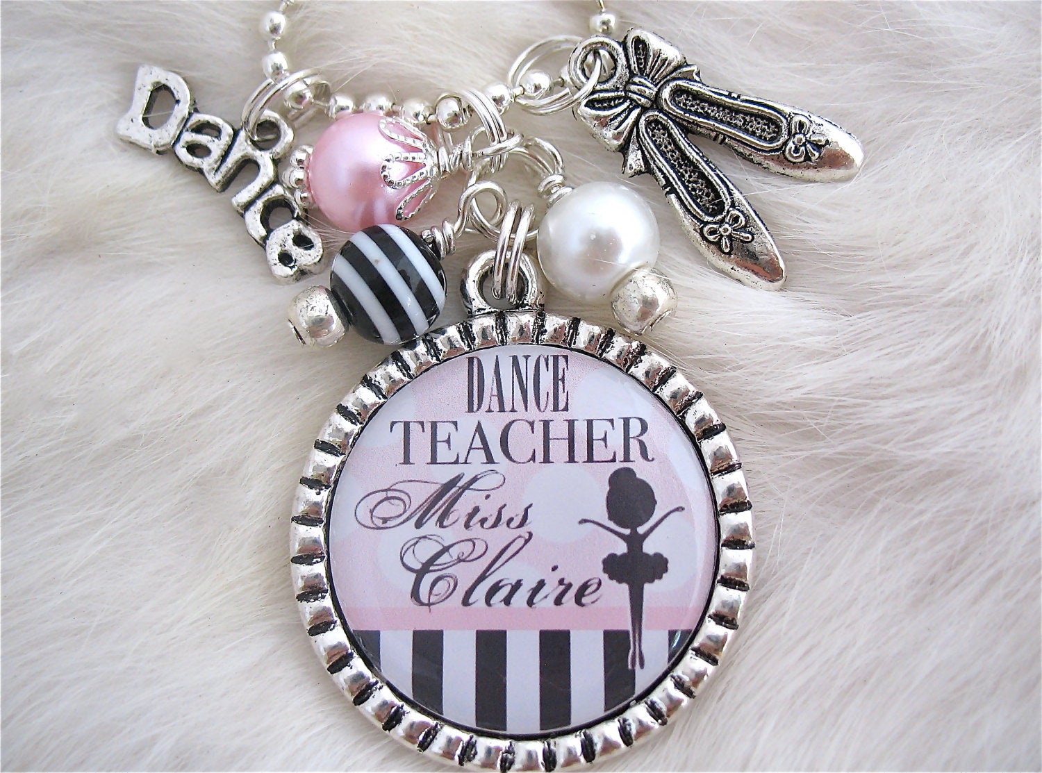 Dance TEACHER GIFT Personalized Bottle cap pendant Necklace Keychain Tap Jazz Dance Ballroom Teacher appreciation Pink