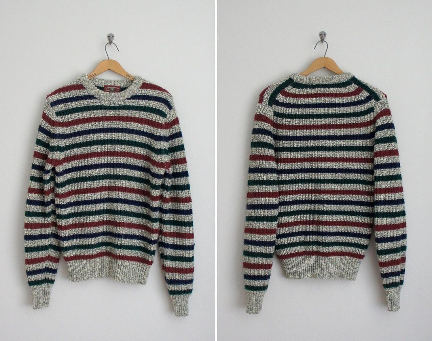 vintage 1980s striped sweater . 80s chunky sweater . Slim and Tall