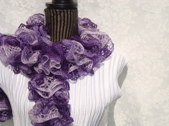 Ruffled Scarf Knit Purple Shades.Sale.Light.Lace.Sparkle.Bridesmaid.Spring/Summer.Gift.Ready  to  ship.