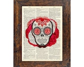 Rosa the Sugar Skull Original Art Collage Print on an Unframed Upcycled Bookpage