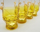 Amber Gold Glassware and Copper Hanging Candle Holders Set of Four