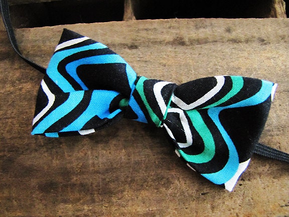 Toddler Bow Headband, Toddler or Little Girl, Black with Blue and Green,  Elastic Band for Any Age
