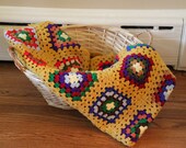 Vintage Mustard Yellow Square Granny Crochet Blanket
