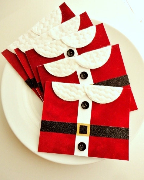 Christmas Card Set of 5 Red Velvet Santa Suit, Funny Holiday Card Pack, Handmade, Black Red White