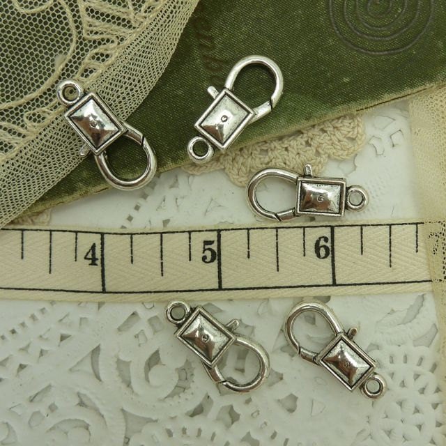 5 large antique silver  tone  metal jewelry making  lobster claw clasp 27 mm long x 13 mm wide