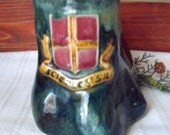 22 oz. Animal Huff Shaped Stein, Roberge Canadian Pottery, Green Drip Beer Mug, Animal Foot Cup