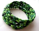 Paper bead green bracelet upcycled jewelry eco friendly - made of recycled paper, spring, summer, boho, hippie
