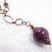 Copper Lariat Necklace Handmade Beaded Jewelry Upcycled Victorian Bohemian Boho Purple Pink Floral Clay Bead Necklace