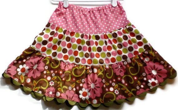 Fall Girl's Floral and Polka Dot Twirl Skirt, Sizes 3T - 6