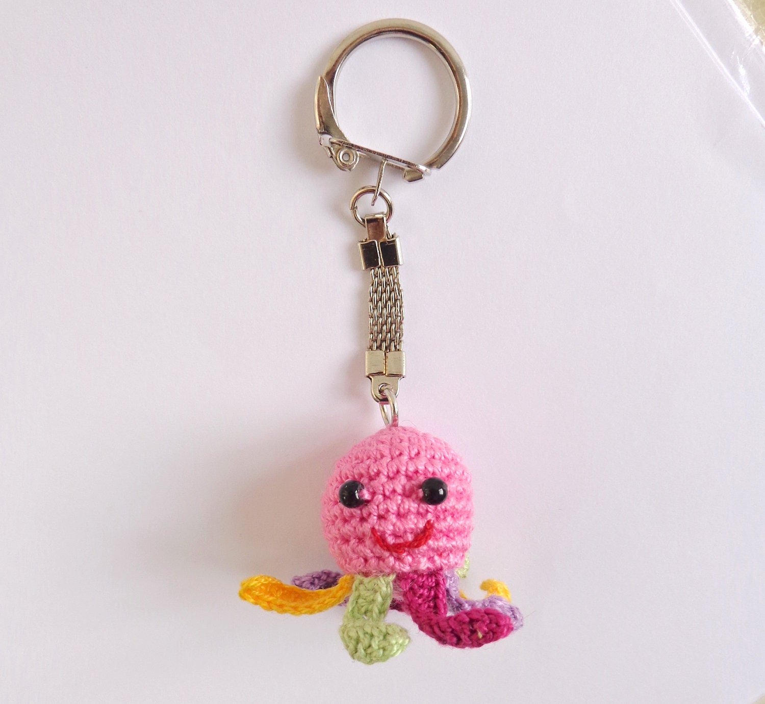 Squidgy Keychain - Pink Octopus with colorful tentacles and beady eyes Of  Mice & Men - Rainbow squidgy